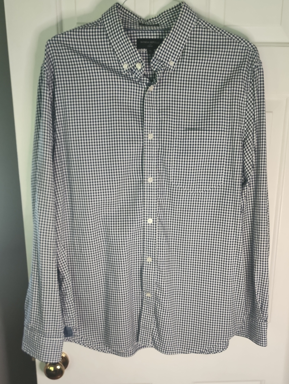 Banana Republic Navy and White Gingham Button-Down Shirt